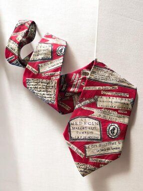VINTAGE GIORGIO 100% SILK Novelty necktie French Literary, Historical Cultural
